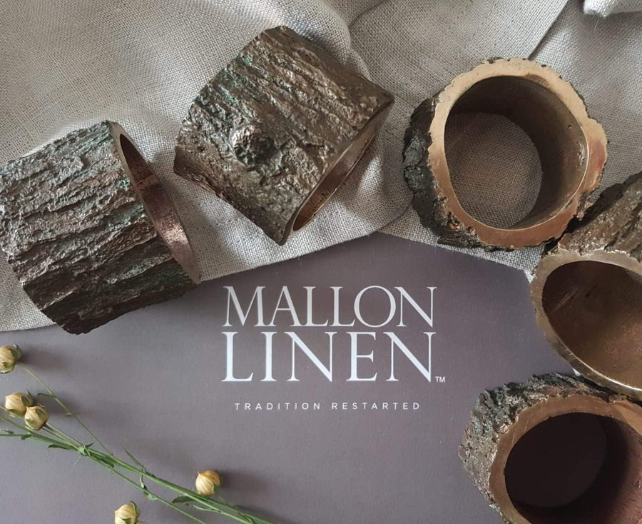 Set of 4 Bronze napkin rings and Irish Linen napkins - Mallon Ireland